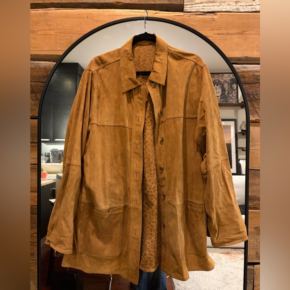 Vintage Tan Suede Reversible Jacket | Leopard Print Interior